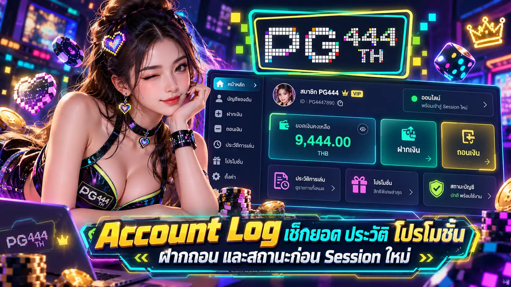 pg444th ระบบสมาชิก เช็กยอด ประวัติ โปรโมชั่น ฝากถอน และสถานะรายการ