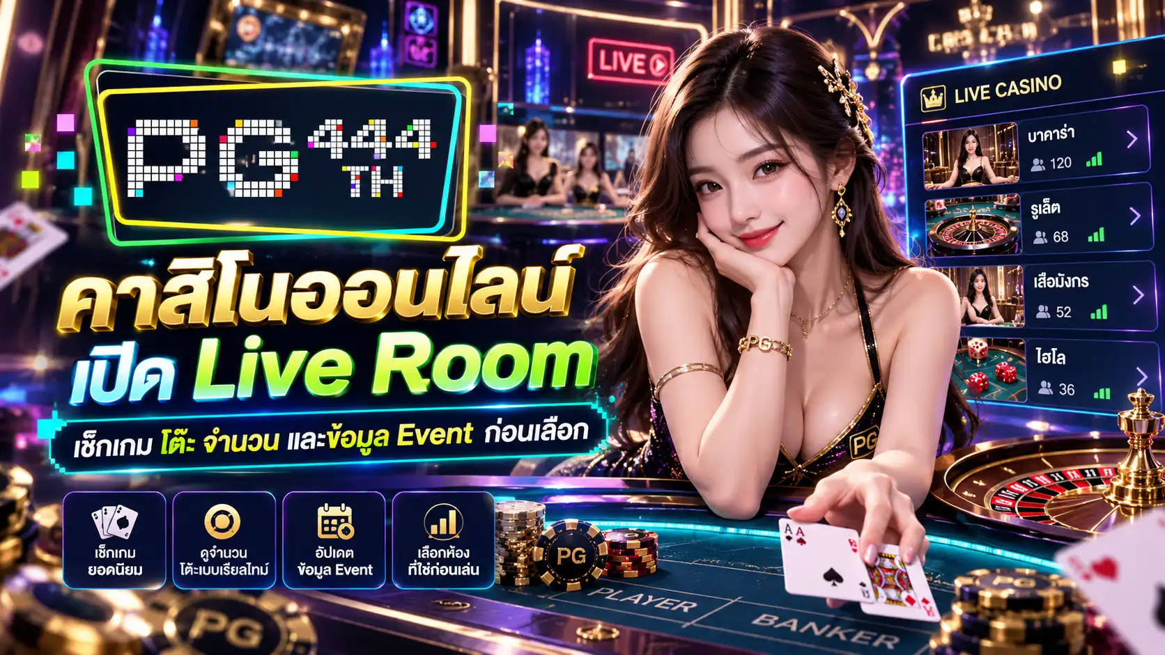 คาสิโนออนไลน์ เช็กเกม โต๊ะ จำนวน และข้อมูล Event ก่อนเลือก